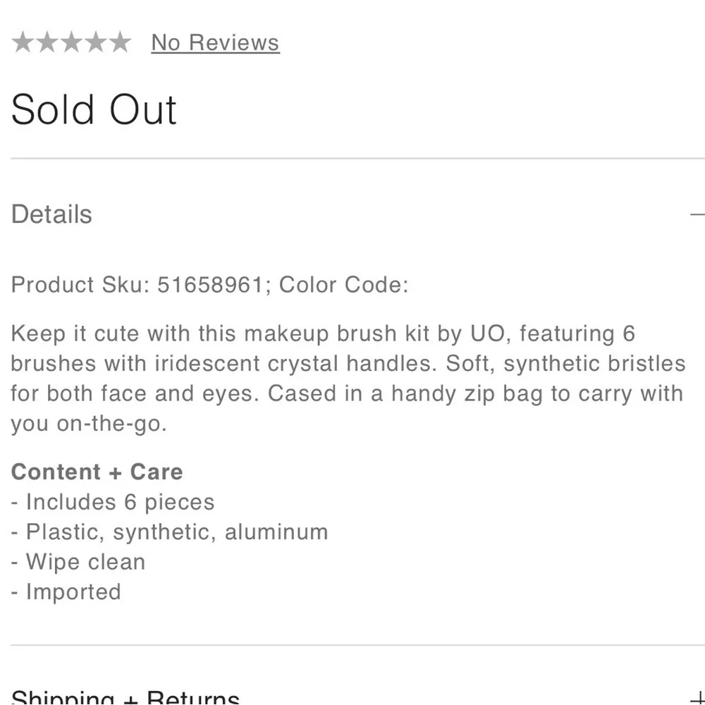 NWT URBAN OUTFITTERS 6 PIECE BLUE IRIDESCENT CRYSTAL BRUSH SET